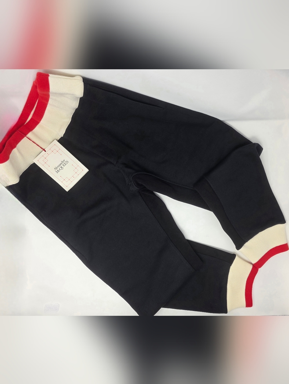 Alexander MCQueen S Black Sweatpants Joggers Boxer Waist Logo Red Off White IT